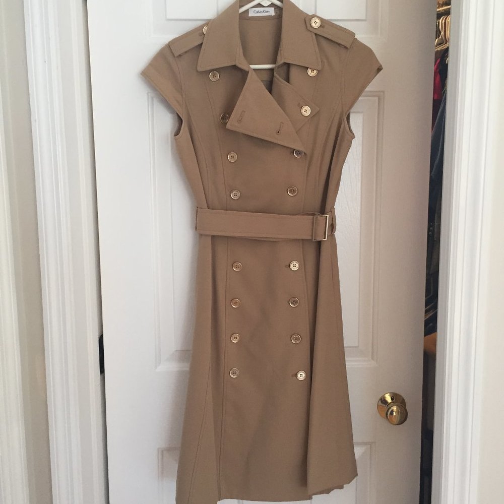 Calvin Klein Tan Belted Dress with Gold Buttons